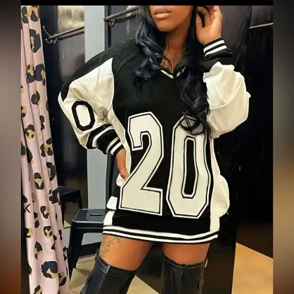 Color black number print dress/oversized top Can dress up or down. - Picture 1 of 12